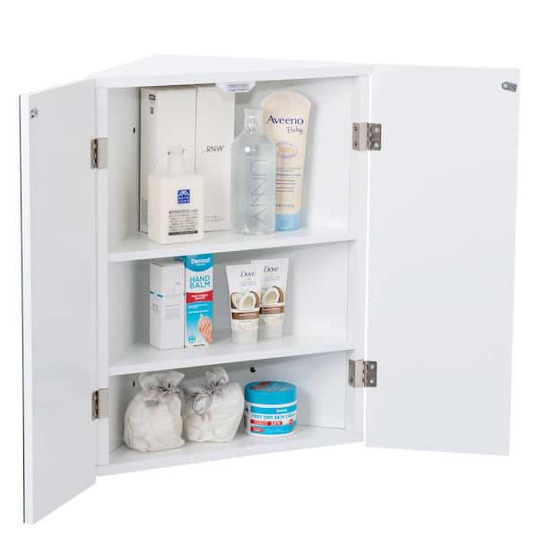 eclife 17.8 in. W x 23.5 in. H Rectangular Double Door Corner Surface Mount Frameless Medicine Cabinet with Mirror in Black