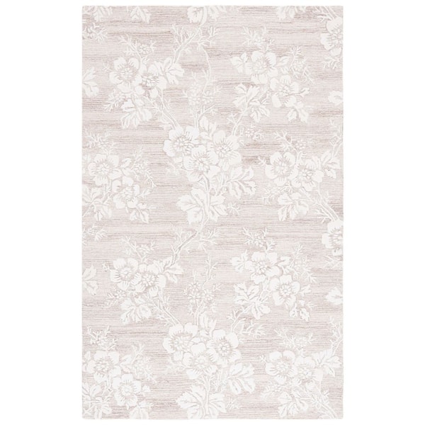 Glamour 4 ft. x 6 ft. Beige/Ivory Solid Floral Area Rug