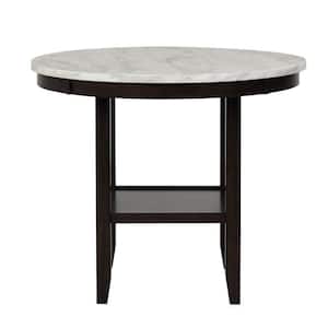 White and Black 42 Inch Round Counter Table with Faux Marble