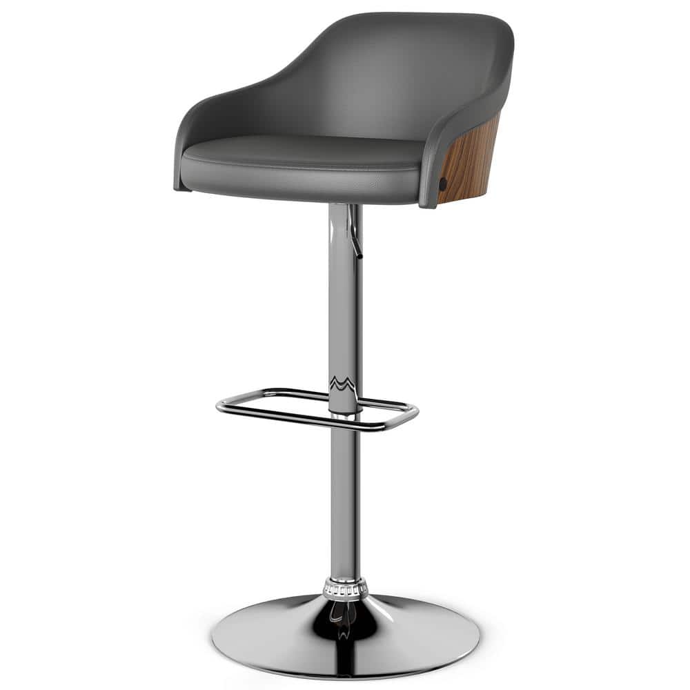 Hutton Gray Adjustable Swivel Bar Stool with Metal Base