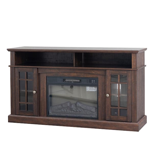 TIRAMISUBEST 15.75 in. Freestanding TV Stand with Fireplace Fits TVs up to 58 in. LED Entertainment Center Brown
