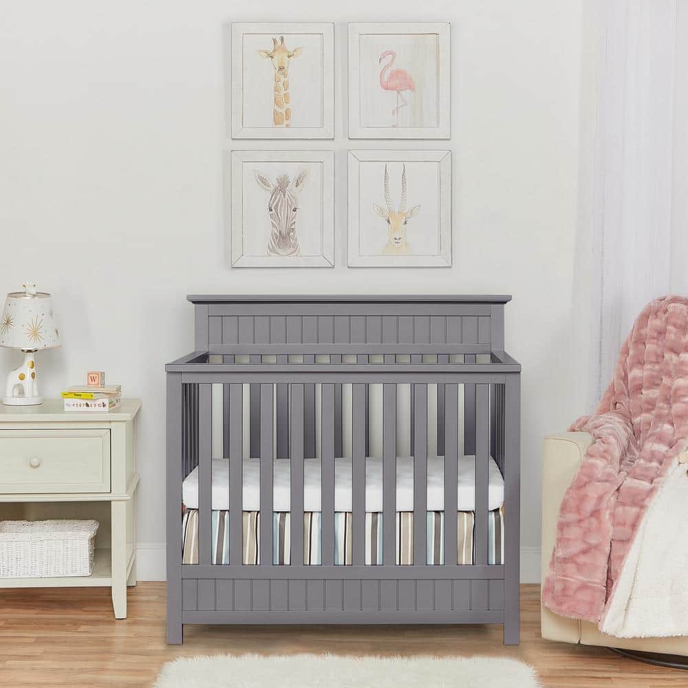 Steel Grey Pinewood 4-in-1 Convertible Mini Crib