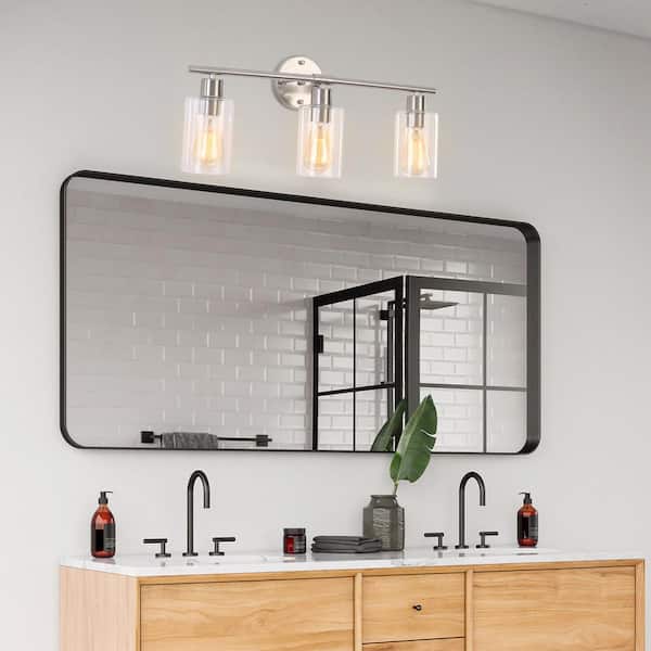 22.83 in. 3-Light Nickel Modern Adjustable Wall Sconce Bathroom Vanity-Light with Clear Glass Shade