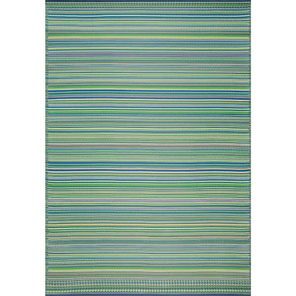 Tayse Rugs Sunset Green 9 ft. x 12 ft. Stripe Indoor/Outdoor Area Rug