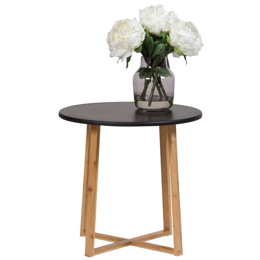 Black Round Bamboo Frame End Table with MDF Top