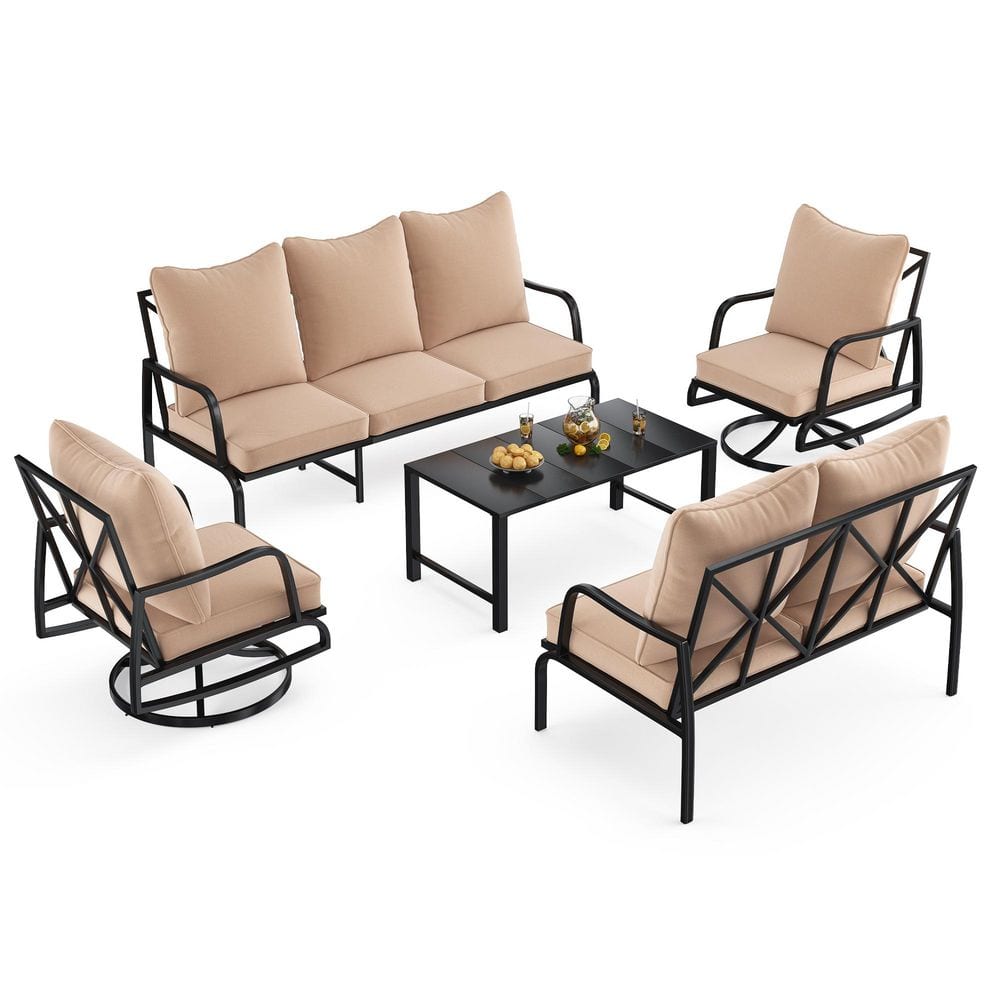5 Piece Metal Outdoor Sectional Set with Beige Cushions, Patio ...