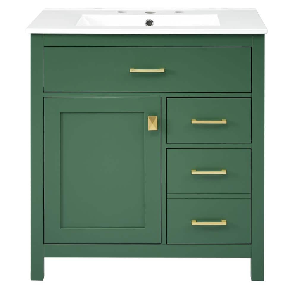 29.9 in. W x 18.3 in. D x 33.59 in. H Wood Bath Vanity in Green with White 
