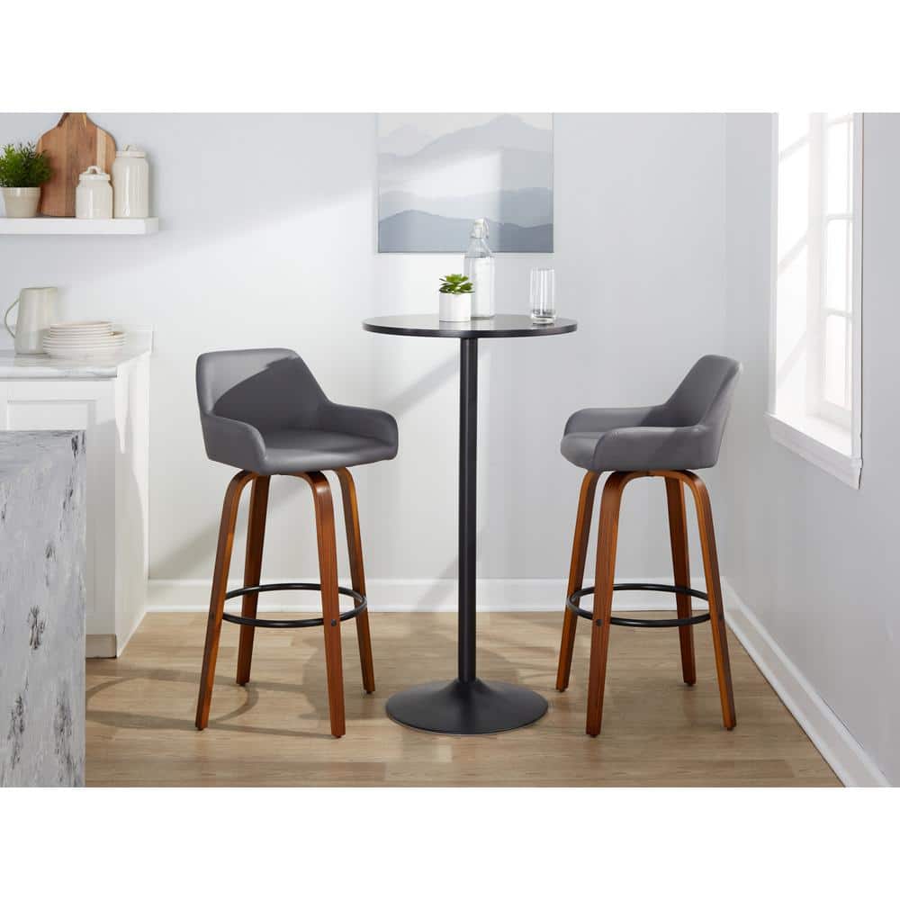 Daniella 30" Dark Gray Walnut Wood Swivel Barstool Set