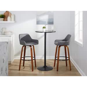 Daniella 29.25 in. Grey Faux Leather, Walnut Wood and Black Metal Fixed-Height Bar Stool (Set of 2)