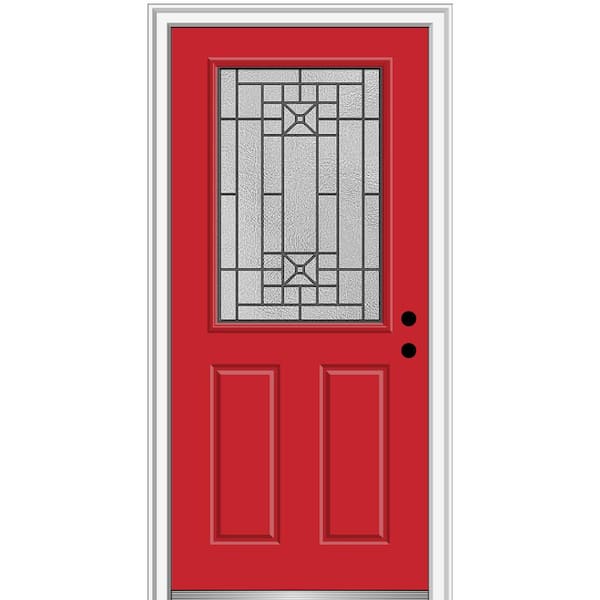 MMI DOOR 36 in. x 80 in. Courtyard Left-Hand 1/2-Lite Decorative Painted Fiberglass Smooth Prehung Front Door on 4-9/16 in. Frame