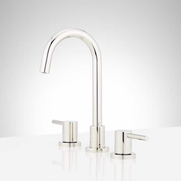 SIGNATURE HARDWARE Lexia 8 in. Widespread Gooseneck Double Handle Bathroom Faucet in Polished Nickel
