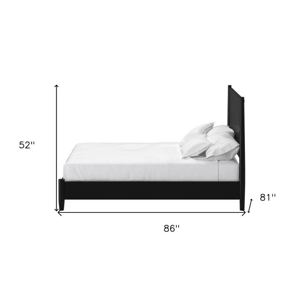 King Black Solid Wood Panel Bed with Slats