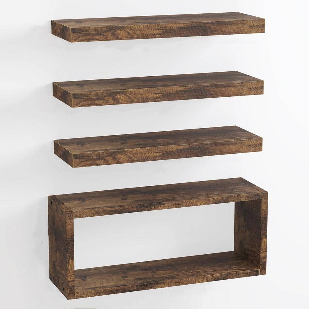 16.9 in. W x 5.5 in. D Rustic Brown Bathroom Shelves Over Toilet with Invis
