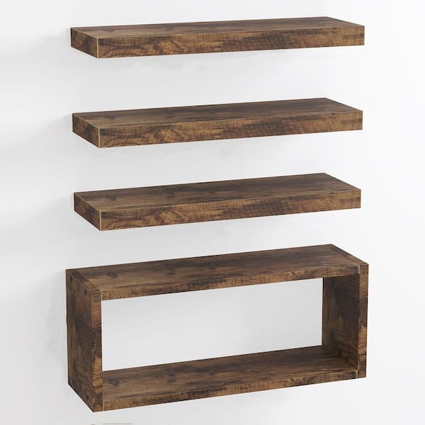 Unbranded 16.9 in. W x 5.5 in. D Rustic Brown Bathroom Shelves Over Toilet with Invisible Brackets, Decorative Wall Shelf Set of 4