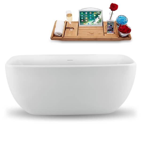 Streamline 59 in. Acrylic Freestanding Flatbottom Non-Whirlpool Bathtub in Glossy White with Polished Gold Drain