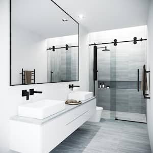 Elan 52 to 56 in. W x 74 in. H Frameless Sliding Shower Door in Matte Black with 3/8 in. (10 mm) Clear Glass