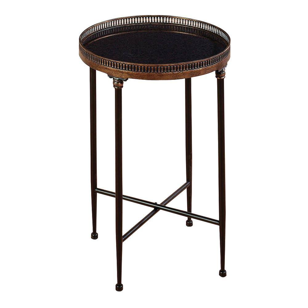 Black Round Metal and Stone Accent Table with Graduated Legs