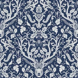 Navy Escape to the Forest Peel and Stick Wallpaper 8-in. x 10-in. Sample Blue Wallpaper Sample