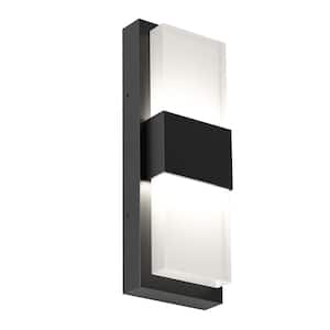 Mazza Black Modern Integrated LED Outdoor Hardwired Garage and Porch Light Lantern Sconce