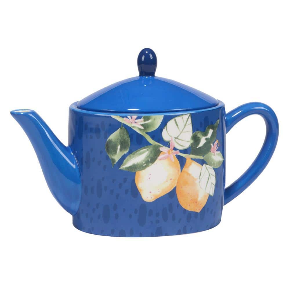 Blue Ceramic Lemonade Teapot with Floral Design
