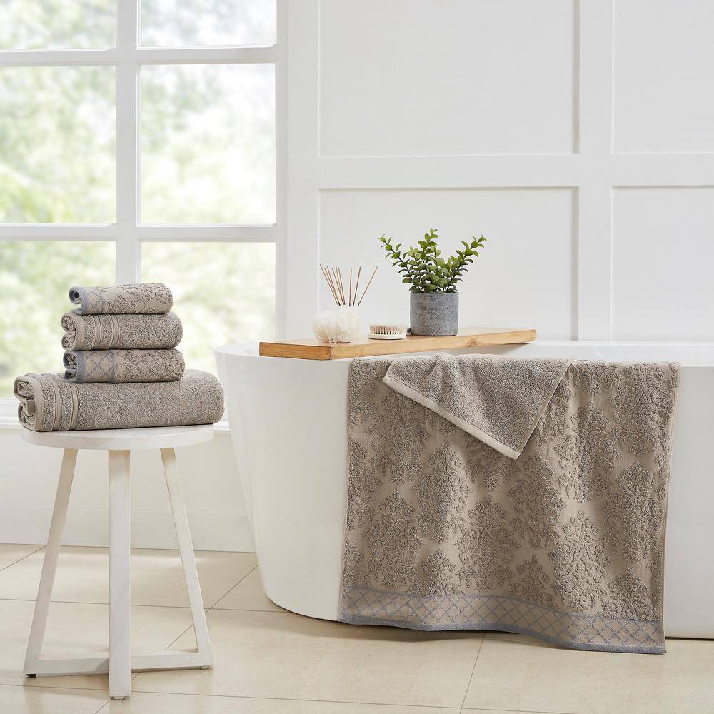 Taupe Damask Jacquard 6-Piece Egyptian Cotton Towel Set