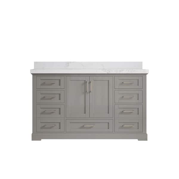 Willow Collections Boston 60 in. W x 22 in. D x 36 in. H Single Sink Bath Vanity in Elephant Gray with 2 in. Calacatta Nuvo Top