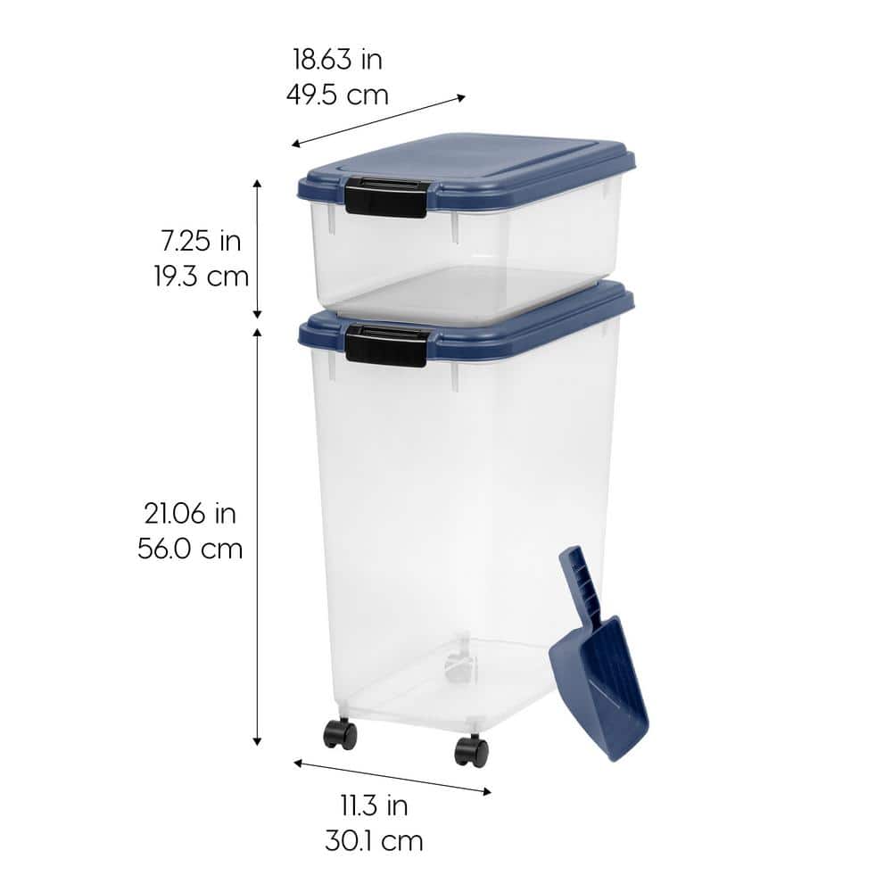 Large Clear and Navy Airtight Plastic Pet Food Storage Combo
