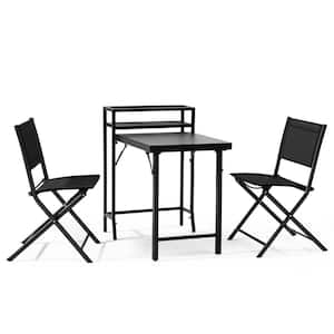 Black Frame 3-Piece Steel Rectangular Table Bar Height Foldable Outdoor Bistro Set