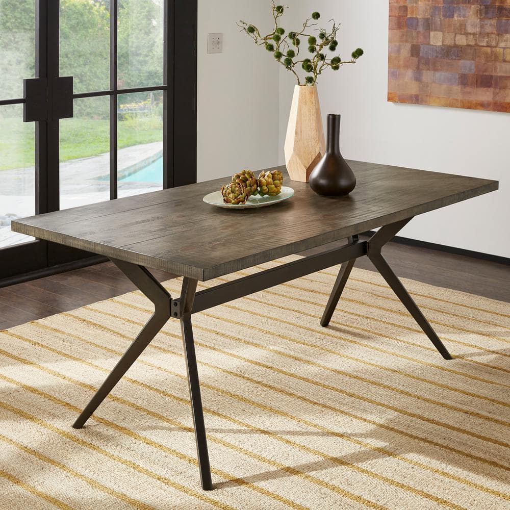 INSPIRE Q Brown Wood Finish 70 in. Iron Grey Metal Trestle Base