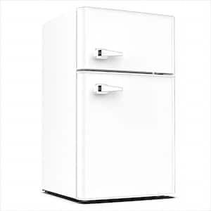 Retro 19.69 in. 3.2 cu. ft. 2-Door Mini-Refrigerator in White with Compact Freezer Low Noise