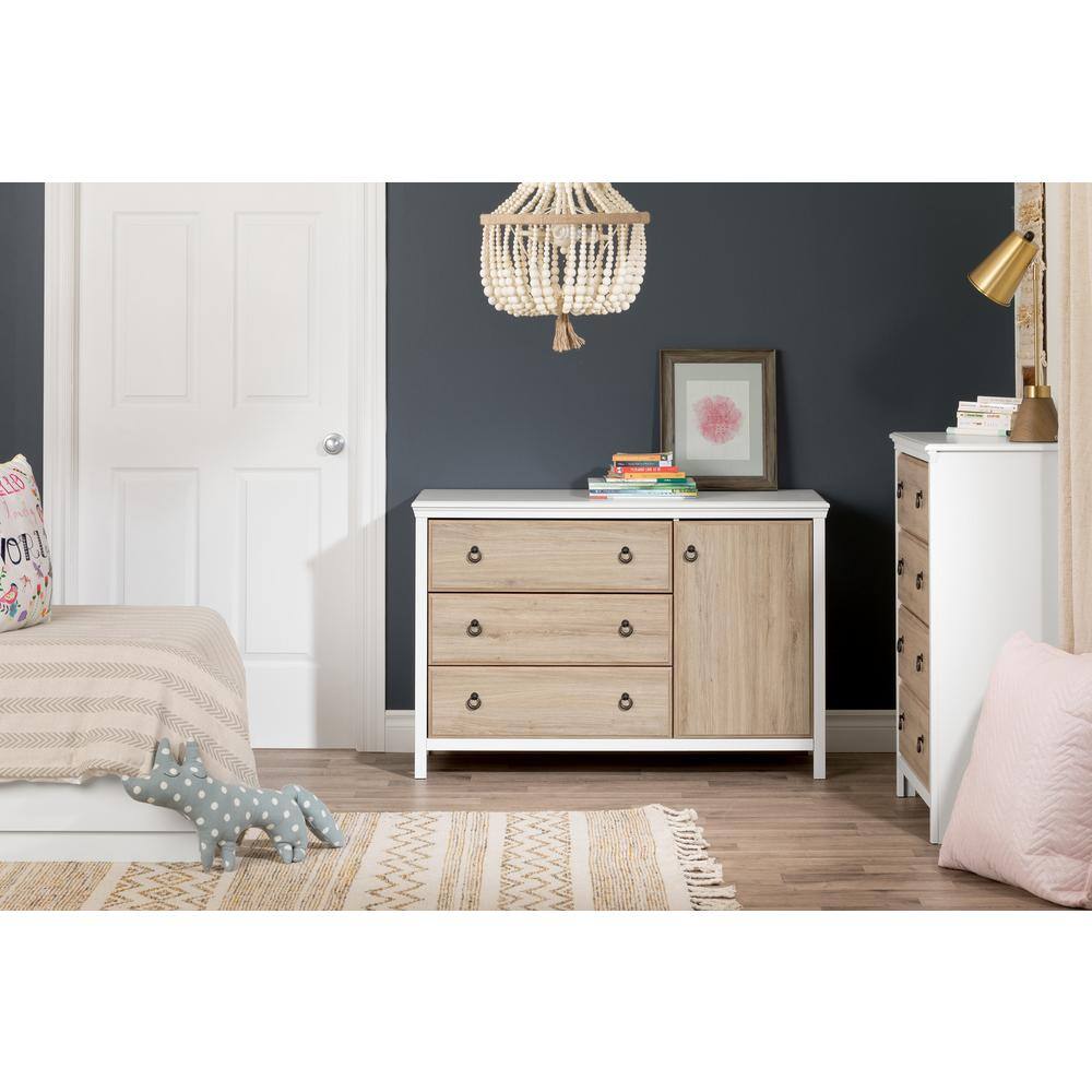 White and Rustic Oak 4-Drawer Vertical Nursery Dresser