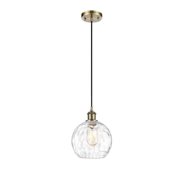 Innovations Athens Water Glass 60-Watt 1 Light Antique Brass Shaded Mini Pendant Light with Clear glass Clear Glass Shade