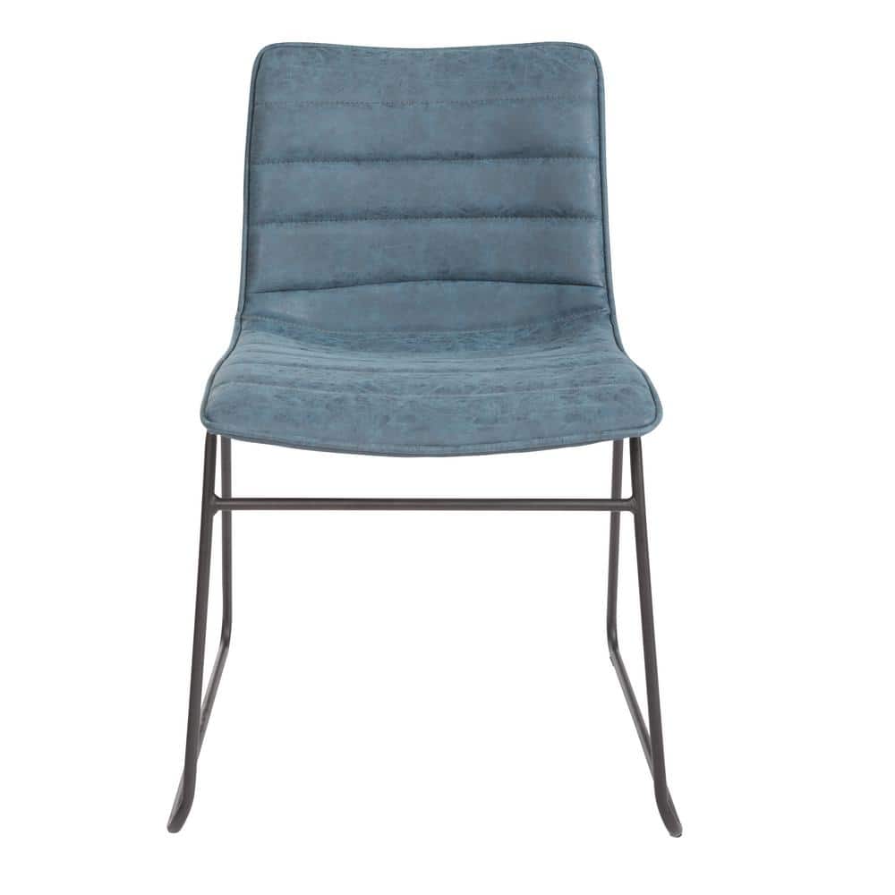 Navy Faux Leather Metal Frame Stackable Armless Chair