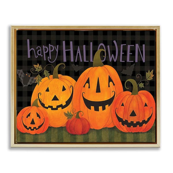 Stupell Industries Halloween Smiling by Bernadette Deming 1 Piece Floater Frame Graphic Print Typography Art Print 21 in. x 17 in.
