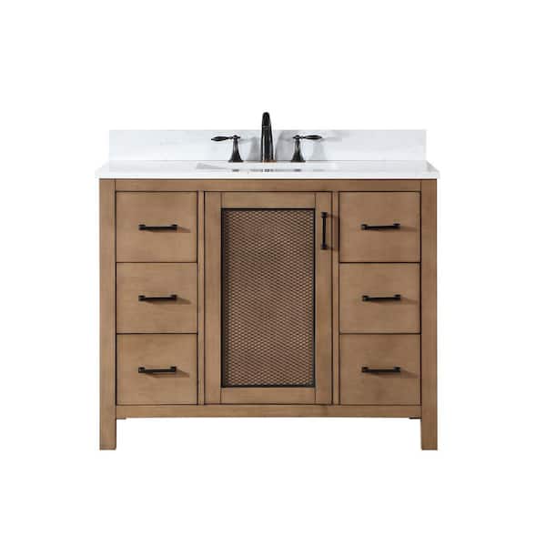 Hadiya 42 in. W x 22 in. D x 34 in. H Bath Vanity in Brown Pine with Carrara White Composite Stone Top