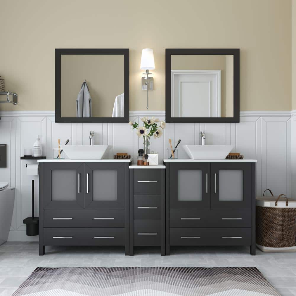 Ravenna 72 in. W Bathroom Vanity in Espresso with Double Basin in White Engineered Marble Top and Mirrors price history on PriceWatchPro