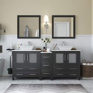 Ravenna 72 in. W Bathroom Vanity in Espresso with Double Basin in White Engineered Marble Top and Mirrors