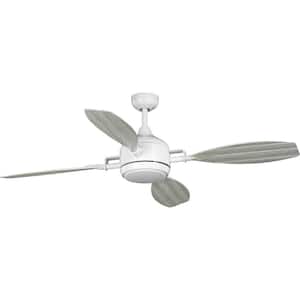 Rudder 56 in. Indoor/Outdoor Integrated LED Satin White Coastal Ceiling Fan with Remote Included for Living Room