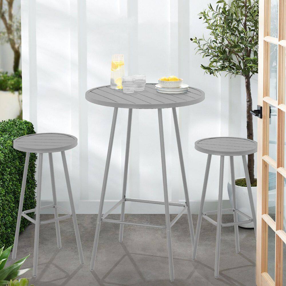Gray 3-Piece Metal Outdoor Bistro Set