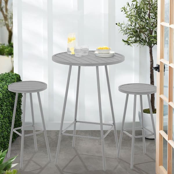 Unbranded Gray 3-Piece Metal Outdoor Bistro Set