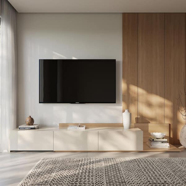Noa Natural Blonde Oak and Ivory Extendable TV Console Fits TV's up to 66 in.