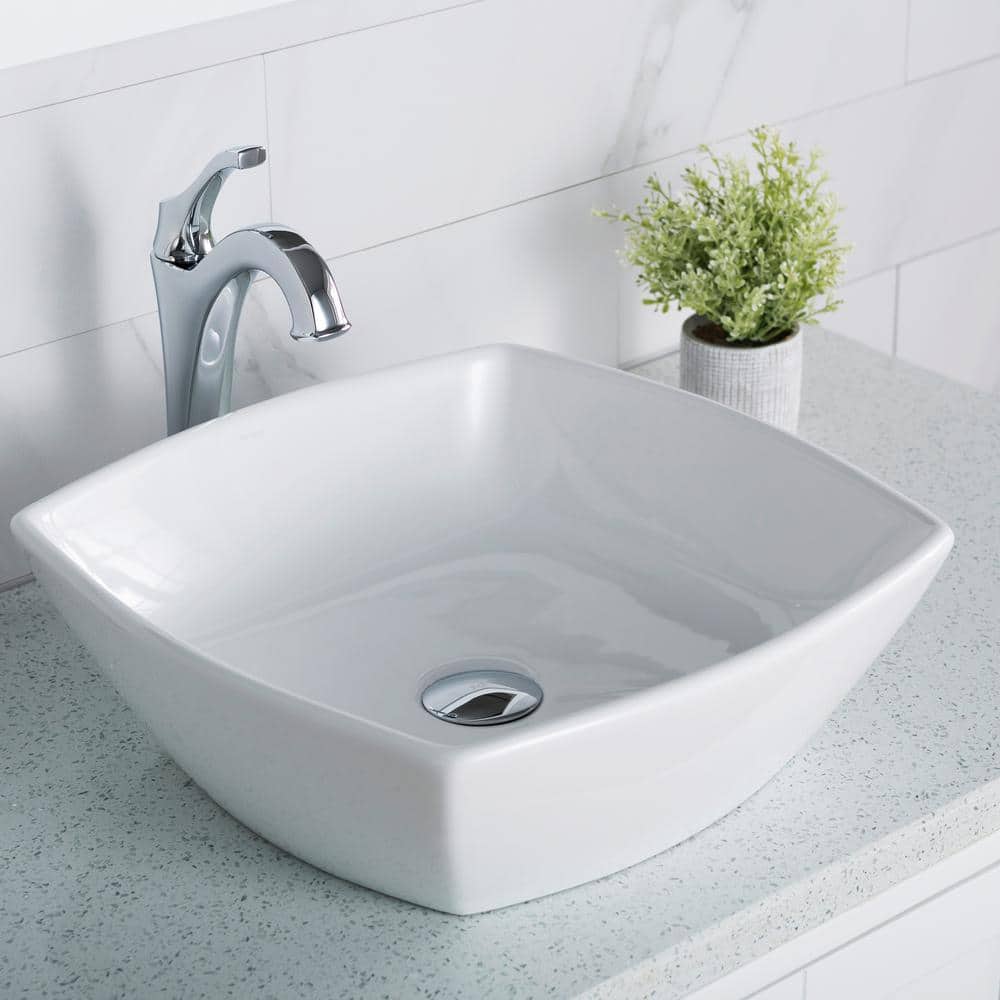 16.5 Inch White Ceramic Square Vessel Sink