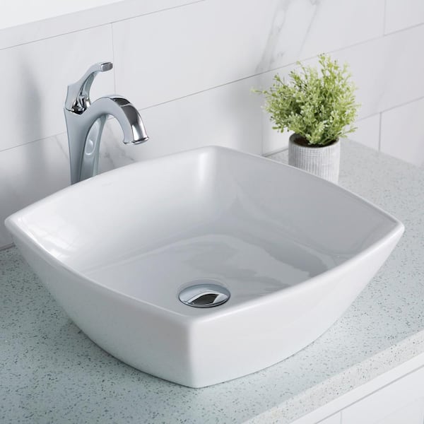 KRAUS Elavo 16.5 in. Flared Square Vessel Bathroom Sink in White Vitreous China