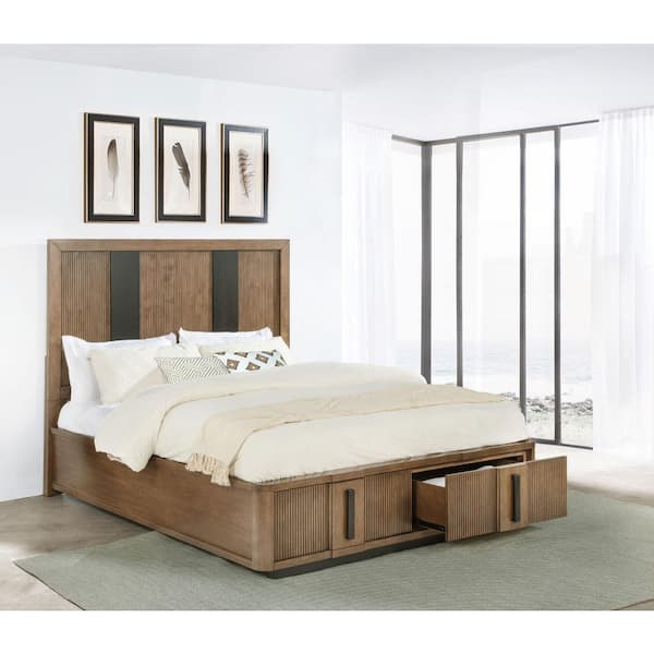 Coaster Terrace Ash Brown Wood Frame California King Platform Bed with 2-Drawer Storage