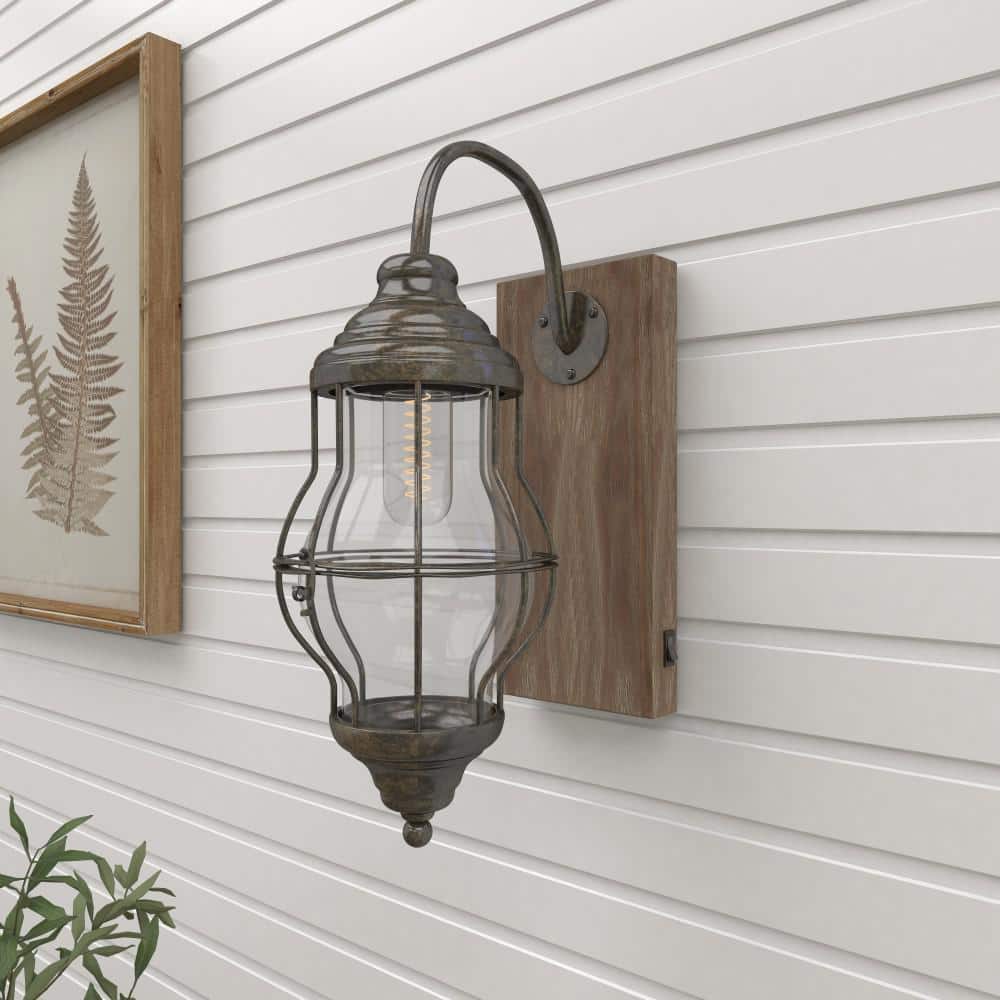 17" Black Iron and Wood LED Wall Sconce