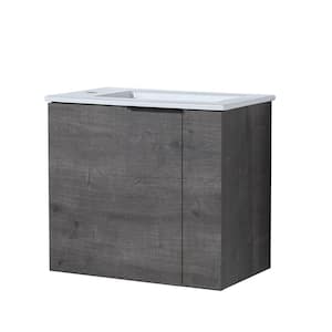 22 in. W Floating Bath Vanity with White Ceramic Single Sink Top, Soft Close Door and Pull Handle, Plaid Grey Oak