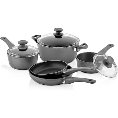 8-Piece Titanium Coated Aluminum Non-Stick Assorted Cookware Set in Gray with Glass Lids