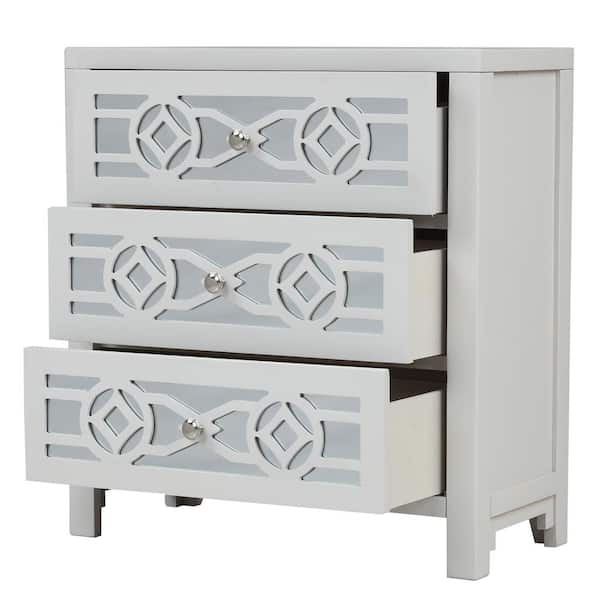 ANBAZAR White Accent Entryway Cabinet with Drawers Mirror Decorative Kitchen Buffet Sideboard Storage Cabinet for Living Room