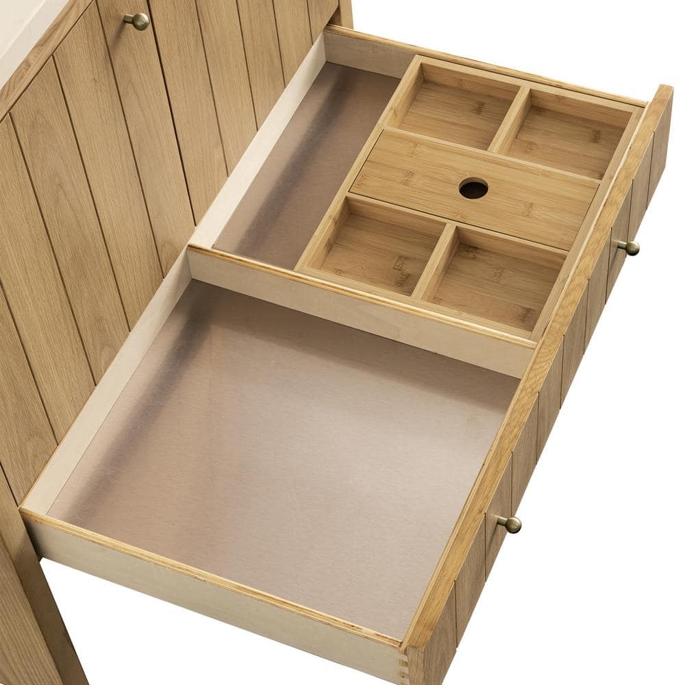 Hudson 36" Light Natural Oak Single Vanity Base with Brass Knobs