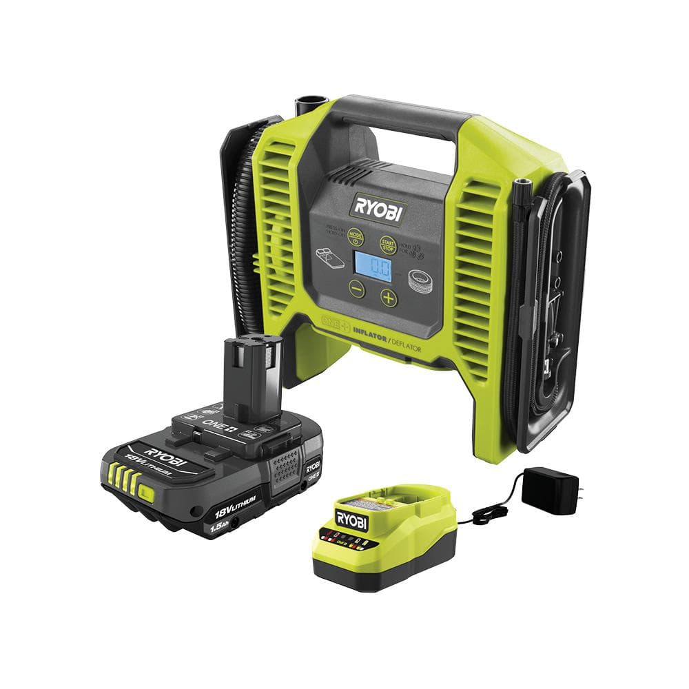RYOBI ONE+ 18V Cordless Dual Function Portable Inflator/Deflator with 1.5  Ah Battery and 18V Charger P747KN The Home Depot